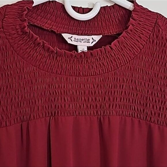 Nanette Lepore Smocked Blouson Dress Size 14, Brick Red - Picture 6 of 8
